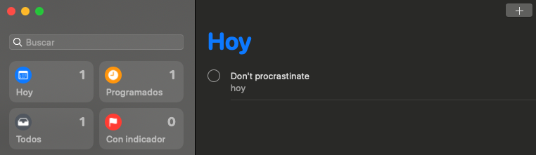 Screenshot of Reminders App on MacOS Catalina